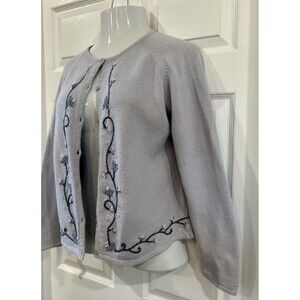 Vintage Eddie Bauer Legend Cottage Grove L Cardigan Sweater Floral Embroider